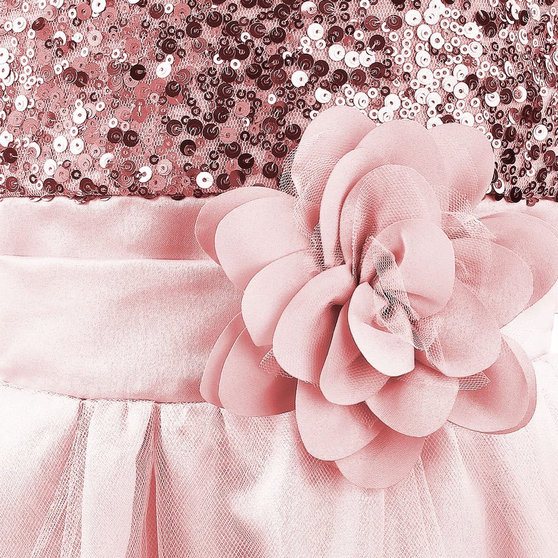 Acecharming Girls Dresses Sequin Flower Girls Party Dress Bridesmaid Ball Gown Wedding Tulle 3-10 Years Pink - Image 4